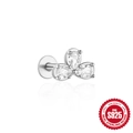 Minimalist S925 sterling silver stud earring with three pear-shaped zircon stones - Three-leaf Flower Style (Single White Gold #2)