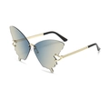 Rimless butterfly sunglasses with blue yellow gradient lenses and gold chain arms - C3 Blue Yellow Gradient