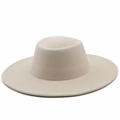 Classic beige flat top wool felt fedora hat with a wide brim for women's fashion - Beige
