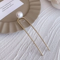 U-shaped gold hair fork featuring a large lustrous white pearl for elegant hairstyles - U-shaped Single Pearl Gold