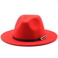 Cappello Fedora rosso a tesa larga con fascia in pelle nera e fibbia argentata per unisex - M (56-58cm) / Rosso Arancio