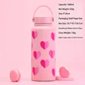 Gobelet isotherme 1000ml rose à motifs cœurs avec poignée et dimensions détaillées - Pot à Large Ouverture 1000ml