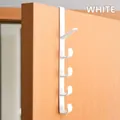Minimalist white over-the-door rack with 5 hooks for clothes on a wooden door - Special Offer / White