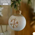 8cm glass Christmas ball with brown snowflake pattern and rustic hemp rope hanger - 9x10.5cm / Snowflake Style