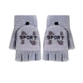 Men's grey convertible fingerless knitted gloves featuring N Sport athletic patch - L / Sporty Light Gray