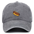 Dark grey washed cotton baseball cap featuring high-quality hot dog embroidery decoration - Gray