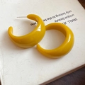 Modern bright yellow C-shaped resin earrings with minimalist retro design for women - Bright Yellow