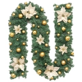 2.7m artificial Christmas garland with dense green needles, gold balls and white flowers - 2.7M Gold Flower