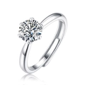 Classic silver S925 sterling silver ring with six-prong moissanite and adjustable band - Six-Prong 1 Carat Stone Style