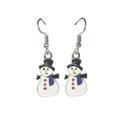 Detailed view of snowman drop earrings with white enamel and blue scarf accents - Blue Scarf Classic Snowman