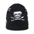 Black knitted beanie featuring white skull and crossbones jacquard punk streetwear style - M (56-58cm) / Skull Jacquard Style (C)