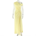 Detail of light yellow one-shoulder maxi dress with pleated waist and draped fabric - S / Yellow