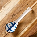 Blue plaid ceramic soup spoon with 15.5cm length and 4.5cm width on wooden board - Blue Plaid