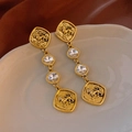 Vintage style golden lion embossed earrings with crystal drops for a baroque look - 43# Vintage Baroque Lion Relief - Gold