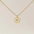 18K gold stainless steel necklace with clover pendant and shell letter H charm - Letter H
