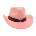Pink suede western cowboy hat with brown woven band and silver bull head metal decor - Dusky Pink