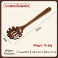 Acacia wood pasta server with 32cm long handle and serrated head for non-stick cookware - Pasta Server / 32*8cm