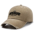 Distressed khaki baseball cap with MCE AVENUE embroidery and washed denim effect - Adjustable / Deep Beige