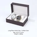 Brown premium watch storage box with white pillows for two watches 16.5x11x7.5cm - Long Pillow Style / Coffee