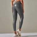 High-waisted dark grey faux leather leggings with high-gloss finish and bodycon fit - Dark Gray