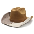 Cappello da cowboy vintage in pelle scamosciata patchwork marrone e beige con cuciture - M(56-58cm) / Patchwork Cachi