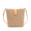 Sac seau en paille beige avec bandoulière réglable en cuir et fermoir magnétique - Jaune