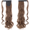 Brown long wavy ponytail extension with magic tape and clip-in attachment - Dark Brown Mixed Auburn