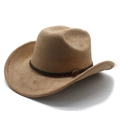 Cappello da cowboy marrone a tesa larga con fascia intrecciata e fibbia in metallo - M(56-59CM) / Cachi Chiaro (Scamosciato)