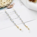 Light blue beaded eyewear chain with gold links and silicone non-slip loops - Light Blue Grey Multi-faceted Crystal