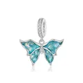Sparkling blue butterfly S925 sterling silver charm pendant with shimmering zircon accents - Cyan Iridescent Butterfly Charm (BSC982)