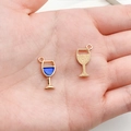 DIY jewelry charm showing gold wine glass pendants with blue enamel on a white background - Blue Enamel Wine Glass (9x14mm)