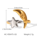 Detail view of 18K gold star and moon open ring showing exact size and weight dimensions - Two-tone Star Moon Face Open Style (HC-R30475-GS) / Gold and Silver Two-tone