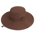 Dark brown wide-brim outdoor sun hat with wind rope and breathable side vents - Brick Red