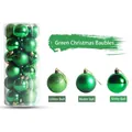 Green Christmas ball ornaments set with glitter, matte and glossy finishes for tree decor - 6cm 24pcs Set / Green