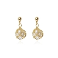 Elegant bird nest design gold earrings with white pearls and sterling silver pins - E2485-4-Gold Bird Nest Pearl Drop