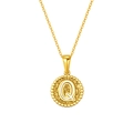 Golden titanium steel necklace with hammered letter Q coin pendant on white background - Letter Q (S-P173-Q)