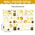 Set de 118 pegatinas estáticas doradas de Año Nuevo con fuegos artificiales en 9 hojas - Estilo de Celebración Negro Oro (UV26Y80015S_T) / Juego de Varias Piezas