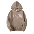 Brauner Kapuzenpullover mit FRESH-Schriftzug und Love-Herz-Grafik für Damen - S / Oberteile / Kamelfarben 1