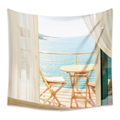 Detail of bohemian tapestry featuring a seaside balcony view with light curtains - Zj202148-15 / 73X95CM (Brushed Fabric)