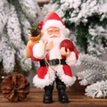 Statuina di Babbo Natale in piedi con abito di velluto rosso, palla glitter e sacco - Babbo Natale in Resina Rosso