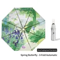 Automatic umbrella with spring butterfly floral pattern and silver sun protection coating - 3-Fold Automatic Spring Butterfly - Silver Coating