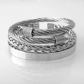 Detailed silver crown braided cable bracelets and Roman numeral bangle set with reflection - Crown Head Silver Set