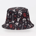 Rock style bucket hat featuring leopard and guitar prints on a black background - M (56-58cm) / Rock and Roll Elements Print (#12)