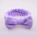 Purple coral fleece headband with bow for face washing and skincare routines - Purple