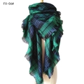 Winter oversized faux cashmere scarf featuring dark green and blue plaid with long tassels - 140x140cm / 06# Green Multicolor Plaid