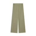 Detail of olive green wide-leg trousers showing elastic pleated waistband and fabric texture - XS / Pants