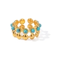 Vintage 18K gold-plated titanium steel ring with turquoise stone inlay for women - Gold