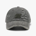 Distressed wash black baseball cap with green RS letter embroidery and frayed edges - Adjustable / Dark Green (24A286)