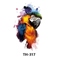 Waterproof temporary tattoo sticker featuring colorful watercolor parrot style TH-317 - Th-317 / 210*148mm