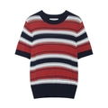 Top in maglia a maniche corte da donna con girocollo e classiche strisce multicolore - S / Righe Rosse e Nere